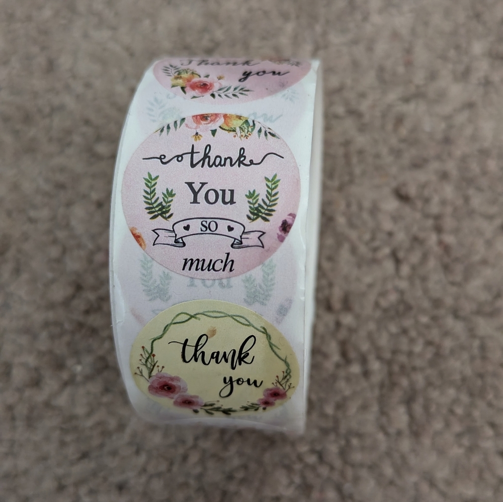 Thank you stickers - 1" round - floral - 480-500